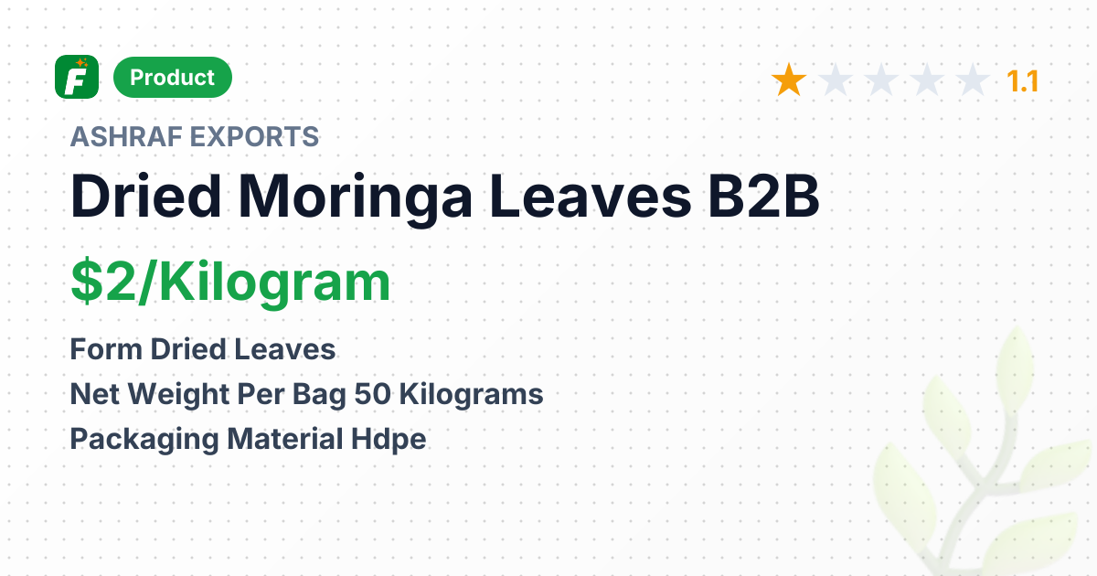 Dried Moringa Leaves – product summary card, no photo uploaded yet
