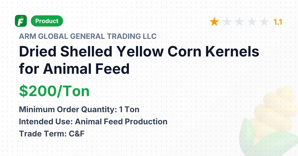 Dried Shelled Yellow Corn Kernels for Animal Feed – product summary card, no photo uploaded yet