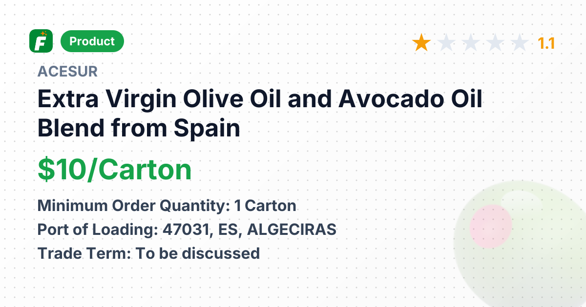 Extra Virgin Olive Oil and Avocado Oil Blend – product summary card, no photo uploaded yet