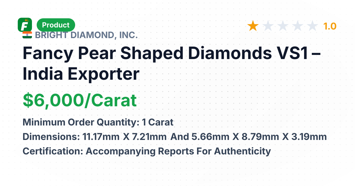 Fancy Pear Shaped Diamonds VS1 – product summary card, no photo uploaded yet