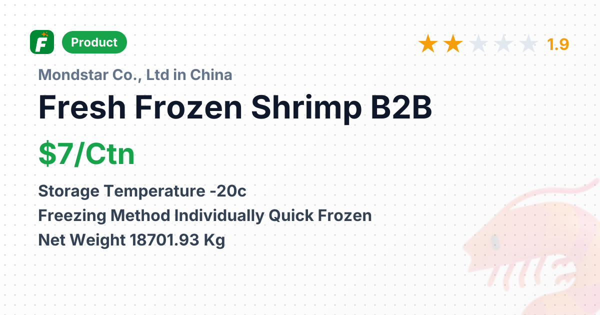 Farm Raised Fresh Frozen Shrimp Camarones Blancos Cola IQF – product summary card, no photo uploaded yet