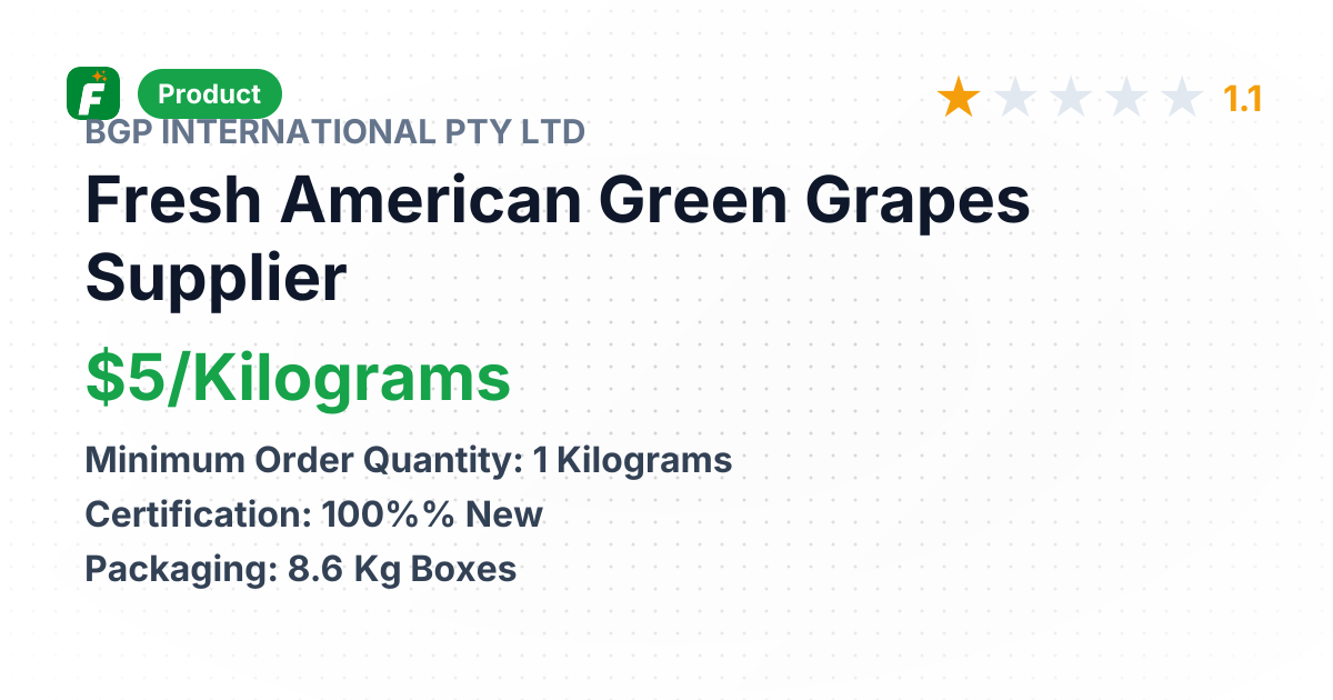 Fresh American Green Grapes – product summary card, no photo uploaded yet