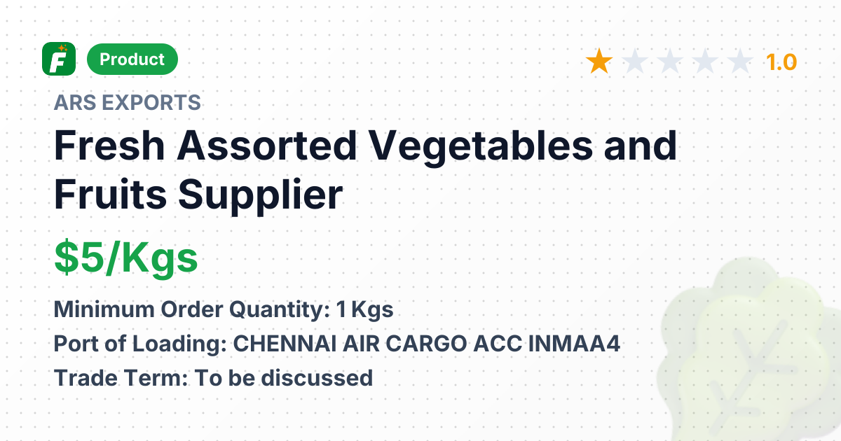 Fresh Assorted Vegetables and Fruits – product summary card, no photo uploaded yet
