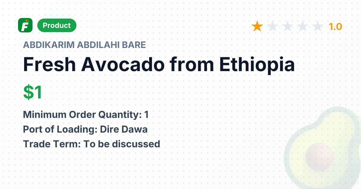 Fresh Avocado – product summary card, no photo uploaded yet