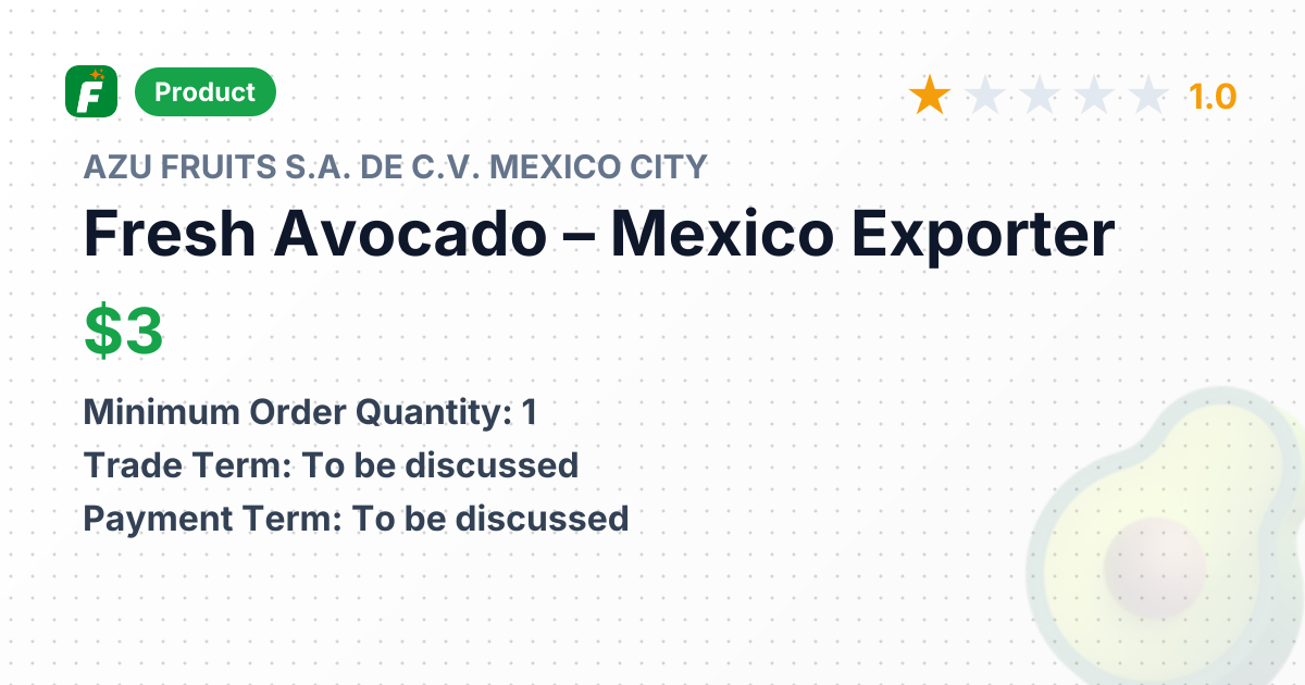 Fresh Avocado – product summary card, no photo uploaded yet