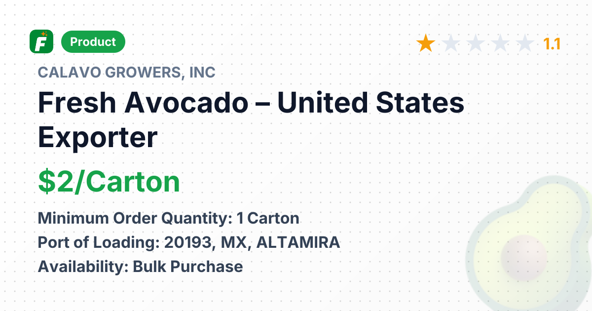 Fresh Avocado – product summary card, no photo uploaded yet