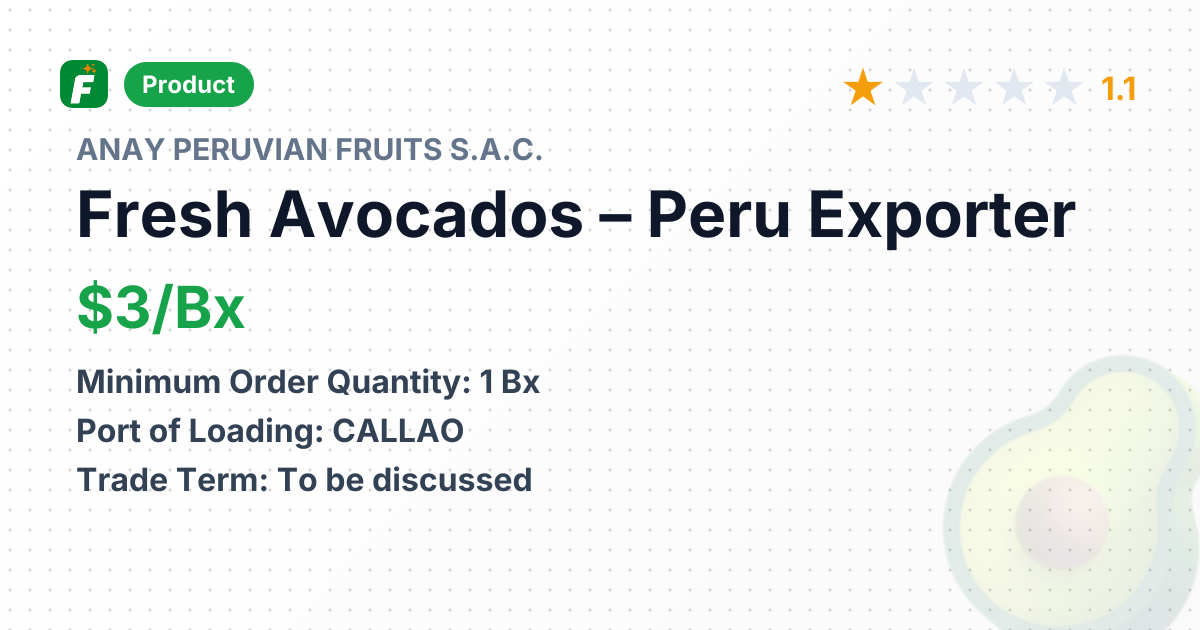 Fresh Avocados – product summary card, no photo uploaded yet