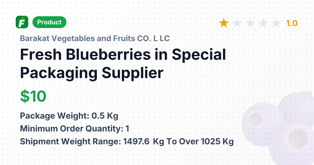 Fresh Blueberries in Special Packaging – product summary card, no photo uploaded yet