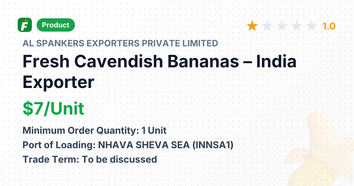 Fresh Cavendish Bananas – product summary card, no photo uploaded yet