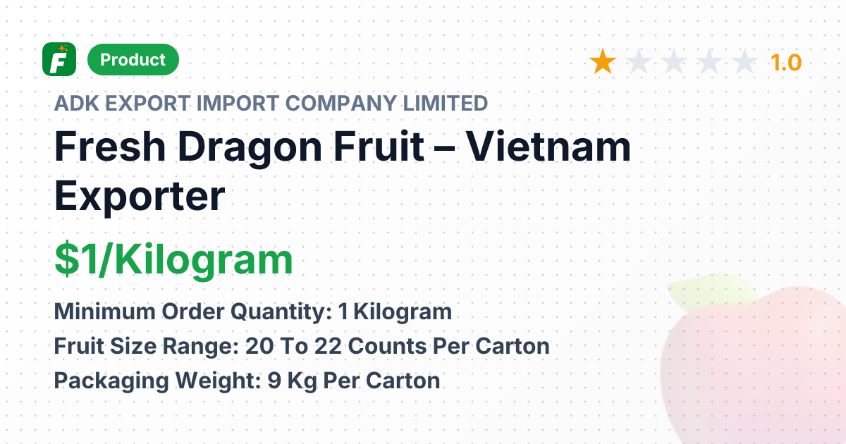 Fresh Dragon Fruit (White Flesh) – product summary card, no photo uploaded yet