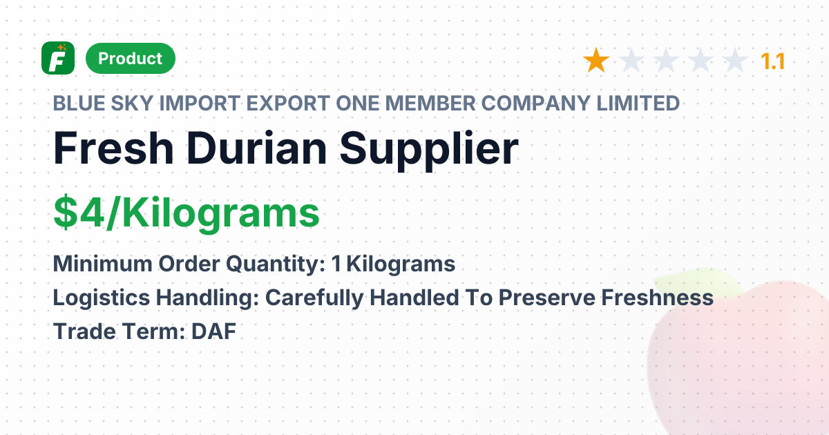 Fresh Durian – product summary card, no photo uploaded yet