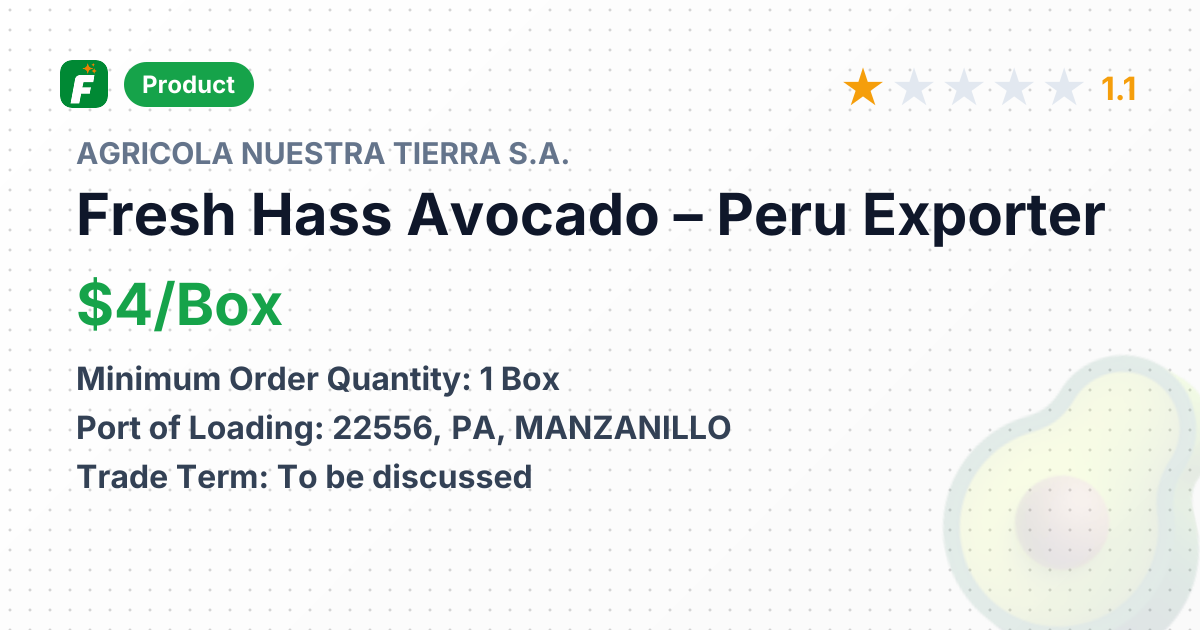 Fresh Hass Avocado – product summary card, no photo uploaded yet