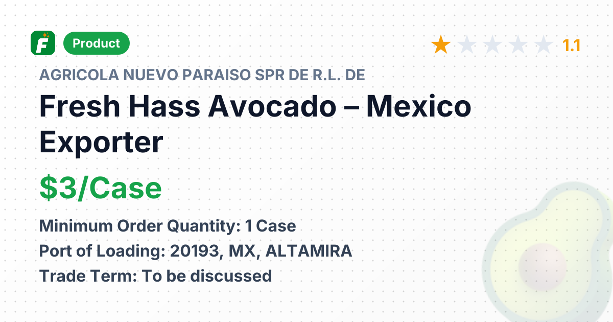 Fresh Hass Avocado – product summary card, no photo uploaded yet