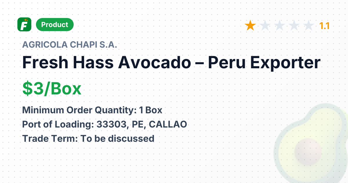 Fresh Hass Avocado – product summary card, no photo uploaded yet
