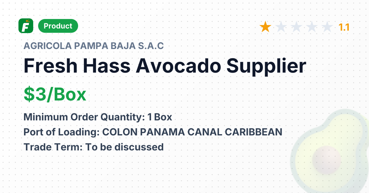 Fresh Hass Avocado – product summary card, no photo uploaded yet