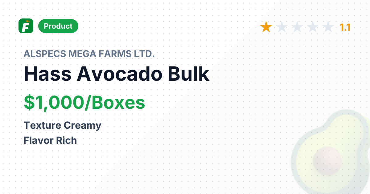 Fresh Hass and Fuerte Avocados – product summary card, no photo uploaded yet