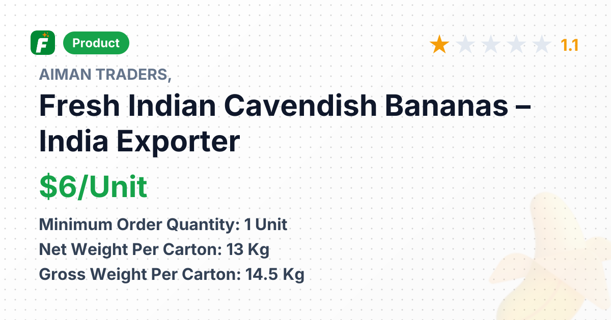 Fresh Indian Cavendish Bananas – product summary card, no photo uploaded yet