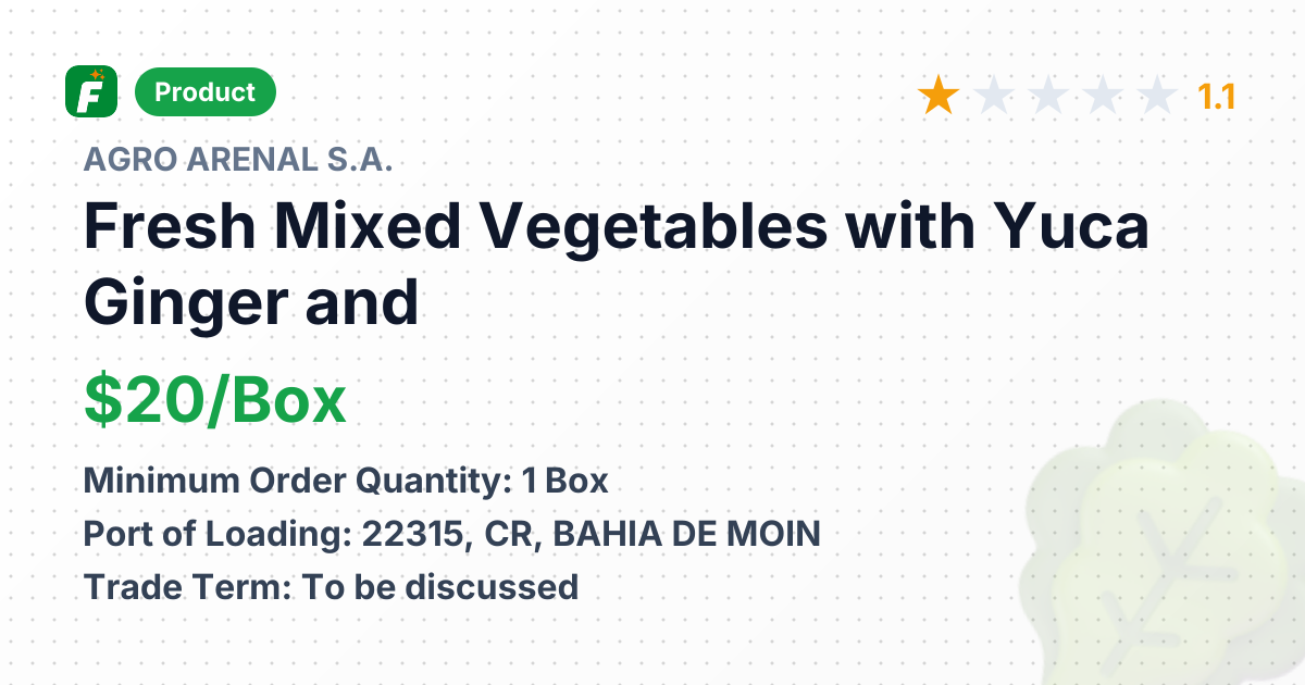 Fresh Mixed Vegetables with Yuca (Cassava), Ginger, and Dasheen – product summary card, no photo uploaded yet