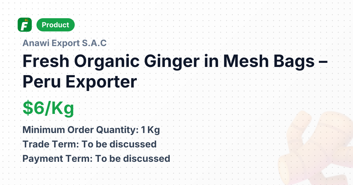 Fresh Organic Ginger in Mesh Bags – product summary card, no photo uploaded yet