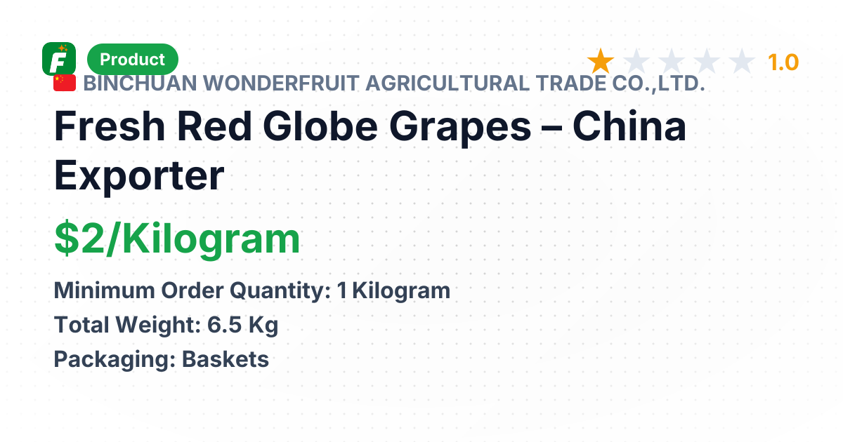 Fresh Red Globe Grapes – product summary card, no photo uploaded yet