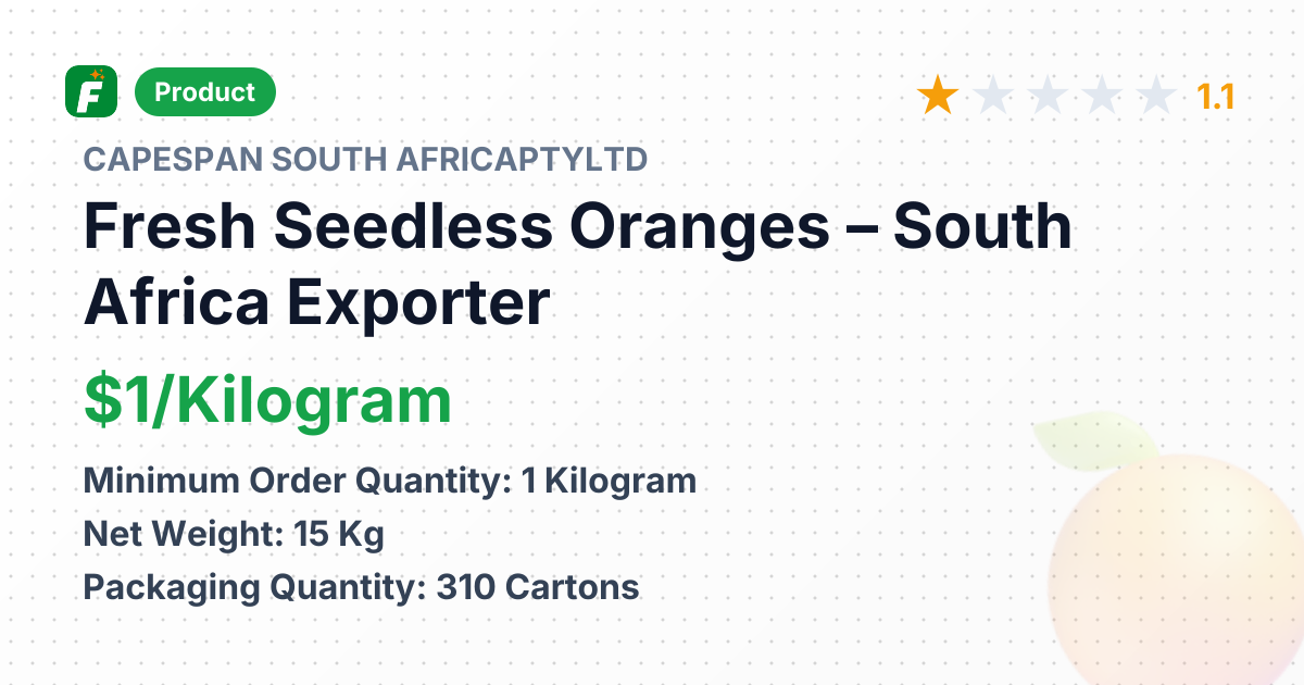 Fresh Seedless Oranges – product summary card, no photo uploaded yet