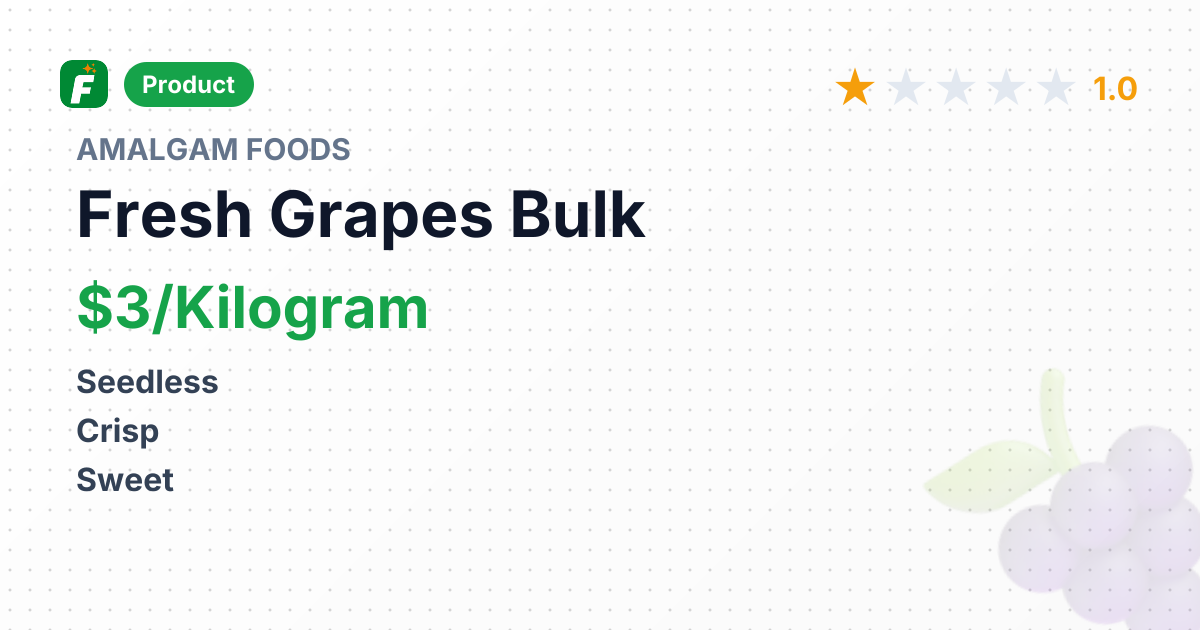 Fresh Thompson Seedless Grapes – product summary card, no photo uploaded yet