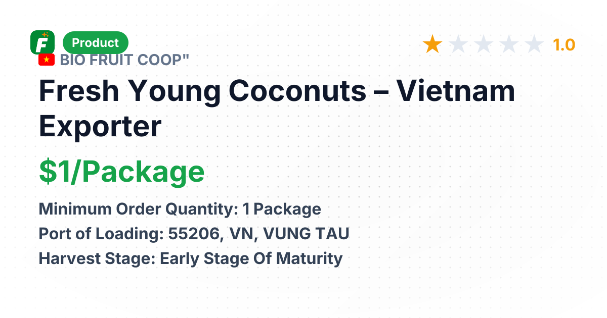 Fresh Young Coconuts – product summary card, no photo uploaded yet