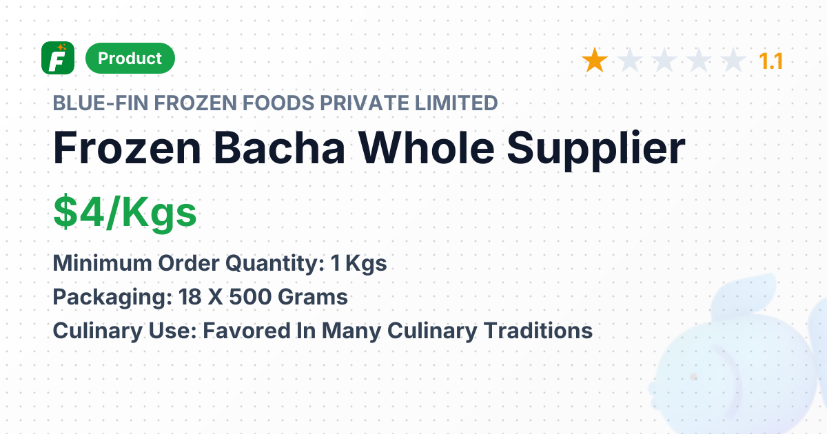 Frozen Bacha Whole (Eutropiichthys vacha) – product summary card, no photo uploaded yet