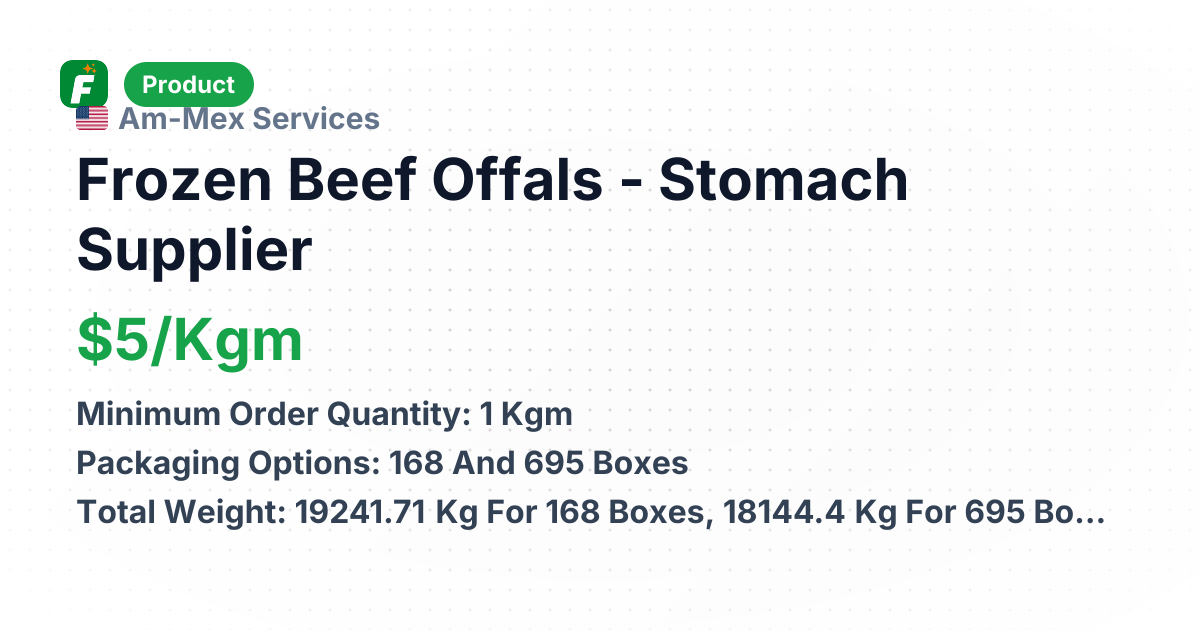 Frozen Beef Offals - Stomach (Menudo) – product summary card, no photo uploaded yet