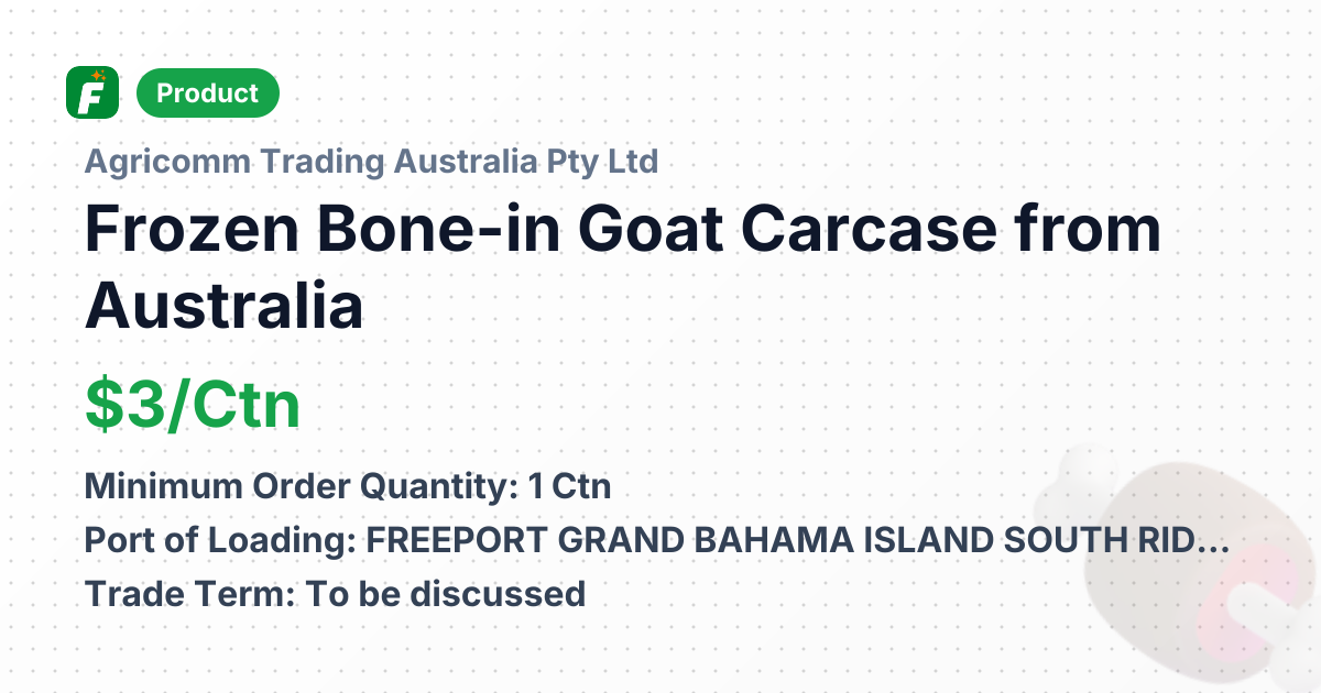 Frozen Bone-in Goat Carcase – product summary card, no photo uploaded yet