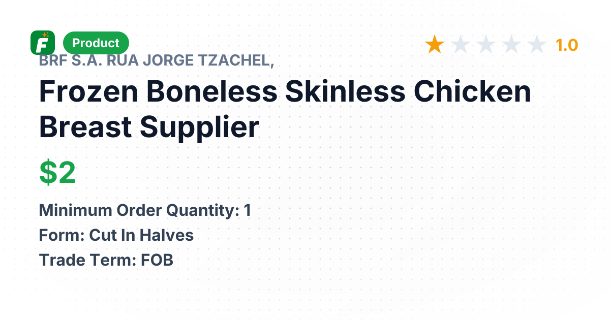 Frozen Boneless Skinless Chicken Breast (Halves) – product summary card, no photo uploaded yet