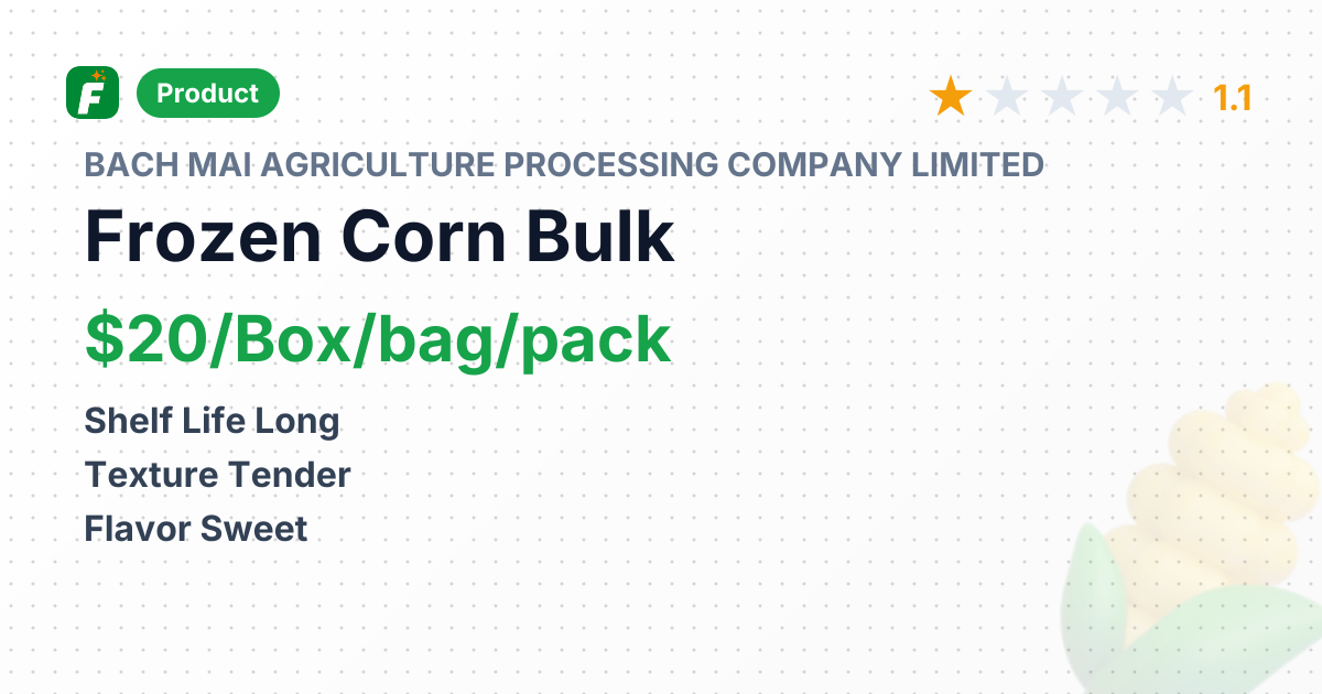 Frozen Cooked Sweet Corn – product summary card, no photo uploaded yet