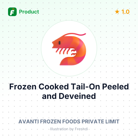 Frozen Cooked Tail-On Peeled and Deveined Vannamei Shrimp – summary card, no photo uploaded yet