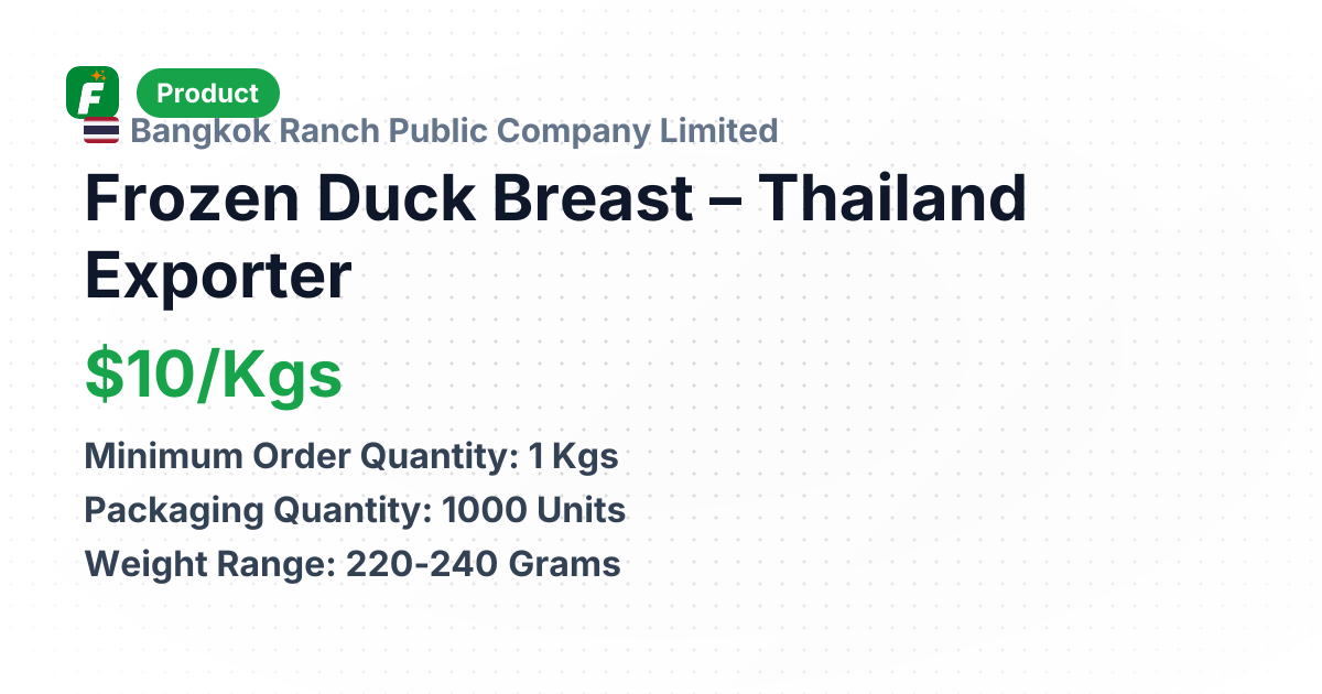 Frozen Duck Breast – product summary card, no photo uploaded yet
