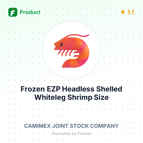 Frozen EZP Headless Shelled Whiteleg Shrimp Size 21/30 – product summary card, no photo uploaded yet