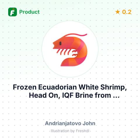 Frozen Ecuadorian White Shrimp, Head On, IQF Brine – summary card, no photo uploaded yet