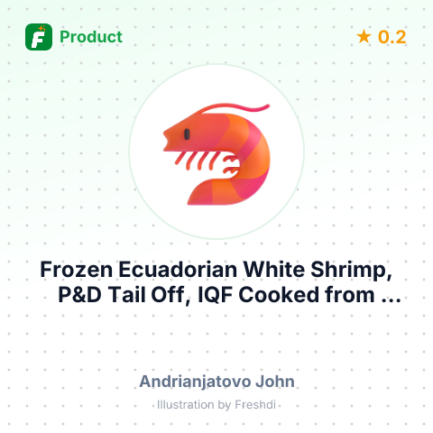 Frozen Ecuadorian White Shrimp, P&D Tail Off, IQF Cooked – summary card, no photo uploaded yet