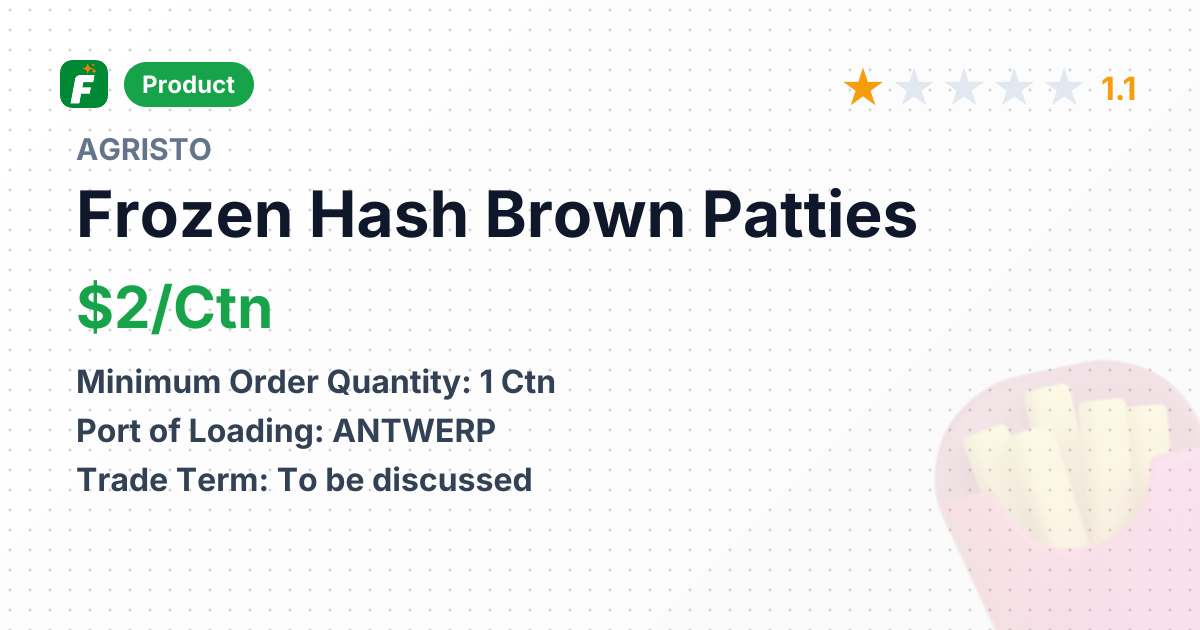Frozen Hash Brown Patties – product summary card, no photo uploaded yet
