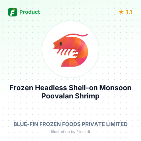 Frozen Headless Shell-on Monsoon Poovalan Shrimp – summary card, no photo uploaded yet