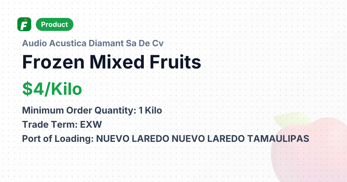 Frozen Mixed Fruits – product summary card, no photo uploaded yet