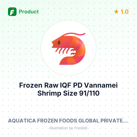 Frozen Raw IQF PD Vannamei Shrimp Size 91/110 – summary card, no photo uploaded yet