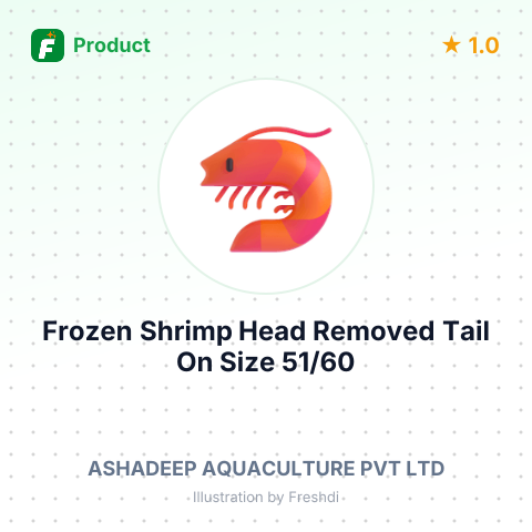 Frozen Shrimp, Head Removed, Tail On, Size 51/60 – summary card, no photo uploaded yet