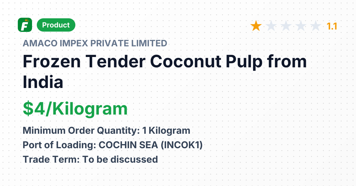 Frozen Tender Coconut Pulp – product summary card, no photo uploaded yet
