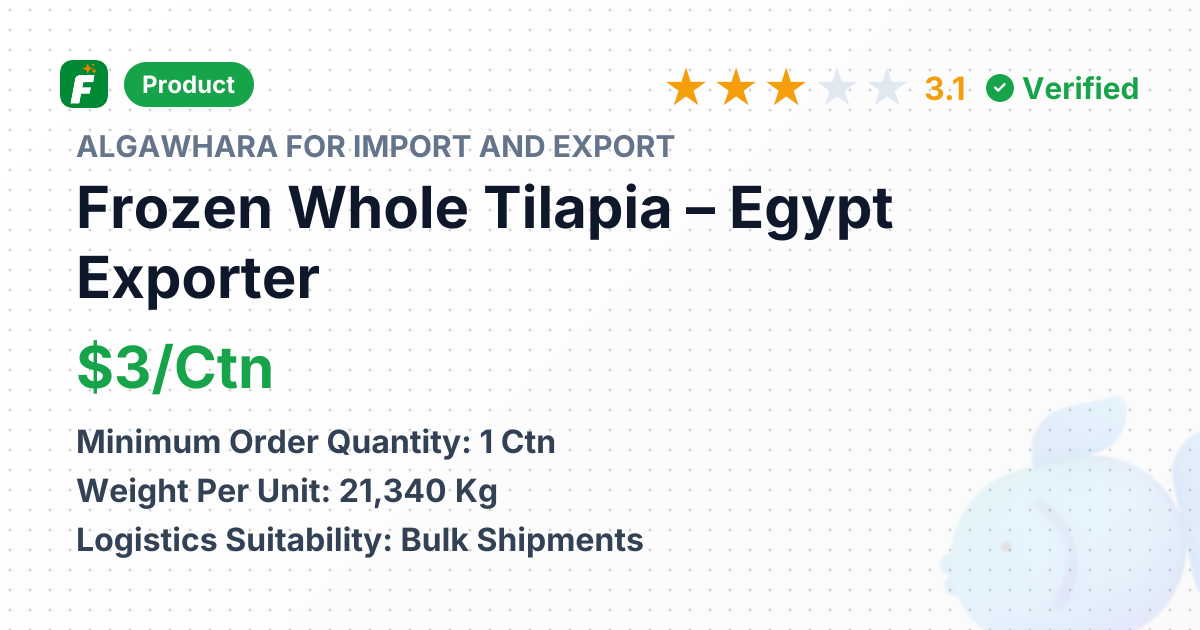 Frozen Whole Tilapia – product summary card, no photo uploaded yet