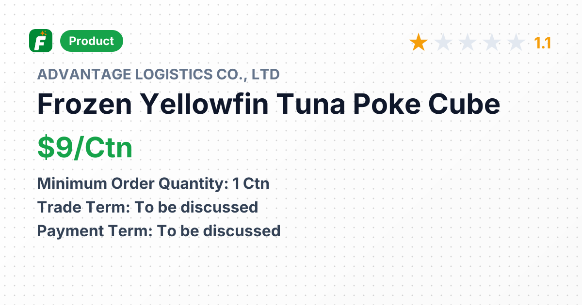 Frozen Yellowfin Tuna Poke Cube – product summary card, no photo uploaded yet