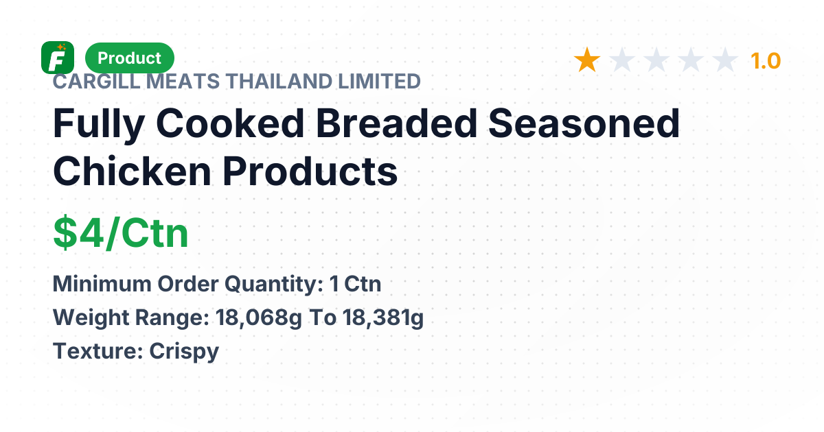 Fully Cooked Breaded Seasoned Chicken Products – product summary card, no photo uploaded yet