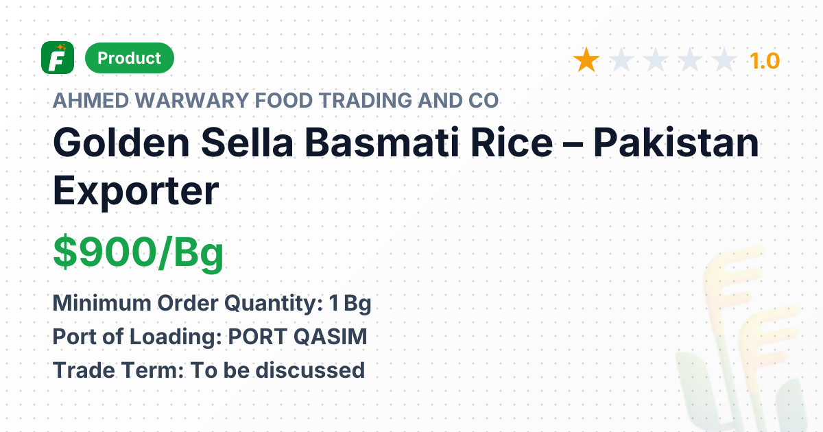Golden Sella Basmati Rice – product summary card, no photo uploaded yet