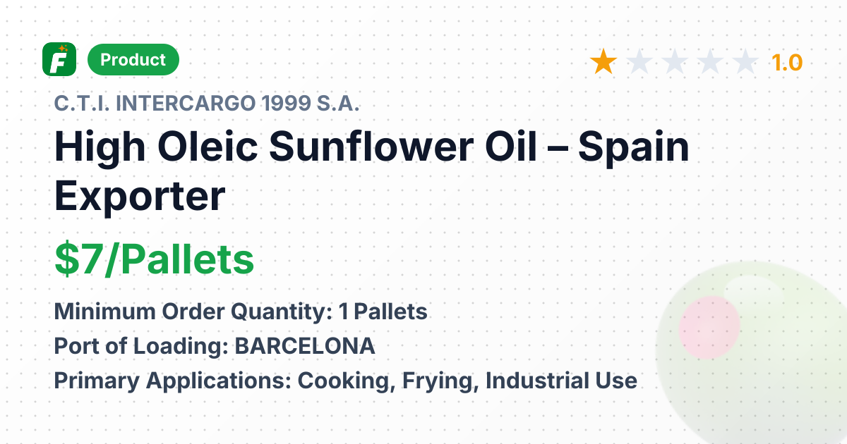 High Oleic Sunflower Oil – product summary card, no photo uploaded yet