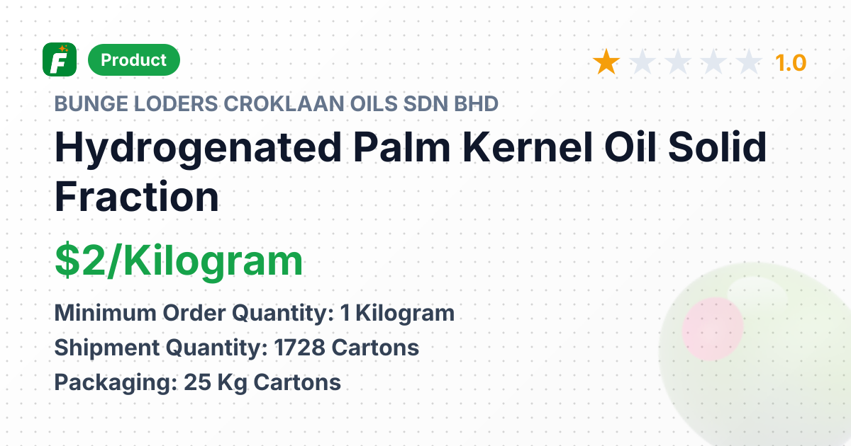 Hydrogenated Palm Kernel Oil Solid Fraction – product summary card, no photo uploaded yet