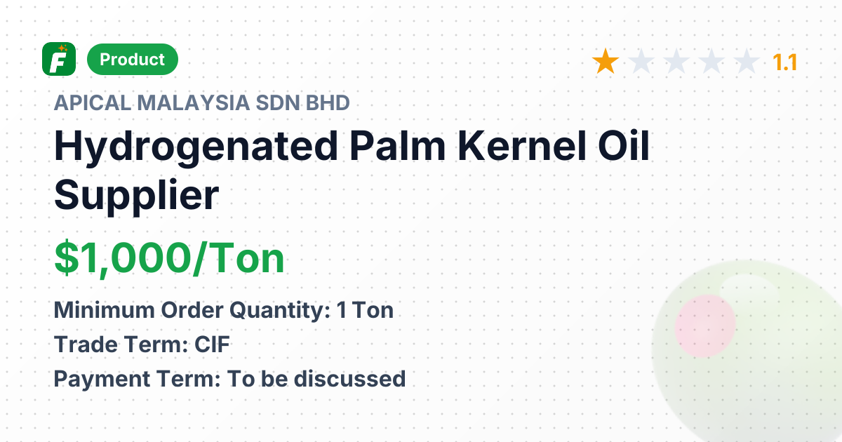 Hydrogenated Palm Kernel Oil (Top Choco Fat 38-40) – product summary card, no photo uploaded yet